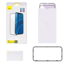 Заредете изображение във визуализатора на галерията – Baseus 0,3mm Full Screen Glass 2x tempered glass for iPhone 13 Pro / iPhone 13 full screen with frame black (SGQP010101) - TopMag
