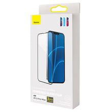 Заредете изображение във визуализатора на галерията – Baseus 0,3mm Full Screen Glass 2x tempered glass for iPhone 13 Pro Max full screen with frame black (SGQP010201) - TopMag
