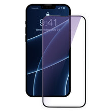 Заредете изображение във визуализатора на галерията – Baseus 2x Full screen 0,3 mm Anti Blue Light tempered glass with a frame iPhone 13 mini black (SGQP010301) (case friendly) - TopMag
