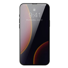 Заредете изображение във визуализатора на галерията – Baseus 2x Full screen 0,3 mm Anti Spy tempered glass with a frame iPhone 13 mini (SGQP010601) (case friendly) - TopMag
