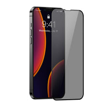 Заредете изображение във визуализатора на галерията – Baseus 2x Full screen 0,3 mm Anti Spy tempered glass with a frame iPhone 13 mini (SGQP010601) (case friendly) - TopMag

