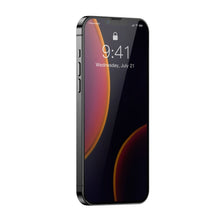 Заредете изображение във визуализатора на галерията – Baseus 2x Full screen 0,3 mm Anti Spy tempered glass with a frame iPhone 13 mini (SGQP010601) (case friendly) - TopMag
