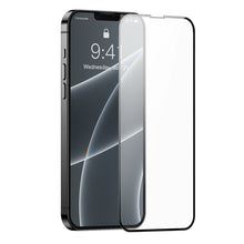 Заредете изображение във визуализатора на галерията – Baseus 0,3mm Full Screen Porcelain Glass 2x Porcelain Tempered Glass for iPhone 13 Pro / iPhone 13 Full Screen with Frame Black (SGQP030101) - TopMag
