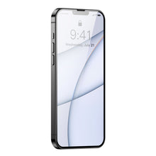 Заредете изображение във визуализатора на галерията – Baseus 0,3mm Full Screen Porcelain Glass 2x Porcelain Tempered Glass for iPhone 13 Pro Max Full Screen with Frame Black (SGQP030201) - TopMag
