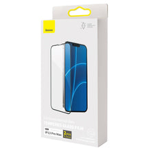 Заредете изображение във визуализатора на галерията – Baseus 0,3mm Full Screen Porcelain Glass 2x Porcelain Tempered Glass for iPhone 13 Pro Max Full Screen with Frame Black (SGQP030201) - TopMag

