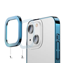 Заредете изображение във визуализатора на галерията – Baseus Glitter Hard PC Case Transparent Electroplating Cover for iPhone 13 blue (ARMC000603) - TopMag
