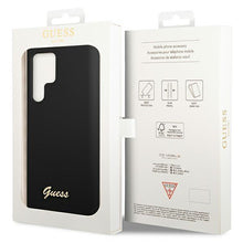 Заредете изображение във визуализатора на галерията – Guess GUHCS23LSLSMK S23 Ultra S918 black/black hardcase Silicone Vintage Gold Logo
