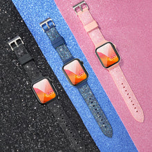 Заредете изображение във визуализатора на галерията – Kingxbar Crystal Fabric Band Strap Watch Bracelet 6 / SE / 5/4/3/2 (40mm / 38mm) Silicone Strap Crystal Band Blue - TopMag
