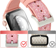 Заредете изображение във визуализатора на галерията – Kingxbar Crystal Fabric Band Strap Watch Bracelet 6 / SE / 5/4/3/2 (40mm / 38mm) Silicone Strap Crystal Band Pink - TopMag
