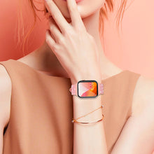 Заредете изображение във визуализатора на галерията – Kingxbar Crystal Fabric Band Strap Watch Bracelet 6 / SE / 5/4/3/2 (40mm / 38mm) Silicone Strap Crystal Band Pink - TopMag
