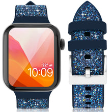 Заредете изображение във визуализатора на галерията – Kingxbar Crystal Fabric Band Strap Watch Bracelet: Ultra / 8/7/6 / SE / 5/4/3/2 (49mm / 45mm / 44mm / 42mm) silicone strap crystal blue band - TopMag
