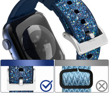 Заредете изображение във визуализатора на галерията – Kingxbar Crystal Fabric Band Strap Watch Bracelet: Ultra / 8/7/6 / SE / 5/4/3/2 (49mm / 45mm / 44mm / 42mm) silicone strap crystal blue band - TopMag
