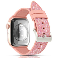 Заредете изображение във визуализатора на галерията – Kingxbar Crystal Fabric Band Strap Watch Bracelet: Ultra / 8/7/6 / SE / 5/4/3/2 (49mm / 45mm / 44mm / 42mm) silicone strap crystal band pink - TopMag
