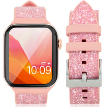 Заредете изображение във визуализатора на галерията – Kingxbar Crystal Fabric Band Strap Watch Bracelet: Ultra / 8/7/6 / SE / 5/4/3/2 (49mm / 45mm / 44mm / 42mm) silicone strap crystal band pink - TopMag
