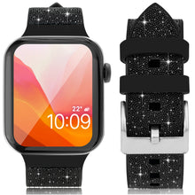 Заредете изображение във визуализатора на галерията – Kingxbar Crystal Fabric Band Strap Watch Bracelet: Ultra / 8/7/6 / SE / 5/4/3/2 (49mm / 45mm / 44mm / 42mm) Silicone Strap Crystal Band Black - TopMag

