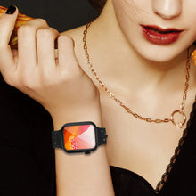 Заредете изображение във визуализатора на галерията – Kingxbar Crystal Fabric Band Strap Watch Bracelet: Ultra / 8/7/6 / SE / 5/4/3/2 (49mm / 45mm / 44mm / 42mm) Silicone Strap Crystal Band Black - TopMag
