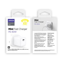 Заредете изображение във визуализатора на галерията – Joyroom wall travel charger USB Type C / USB 30W Power Delivery Quick Charge 4,5A (UK plug) white (L-QP303) - TopMag

