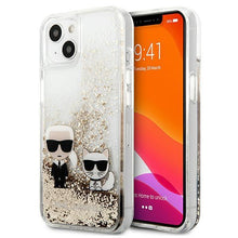 Заредете изображение във визуализатора на галерията – Karl Lagerfeld KLHCP13SGKCD iPhone 13 mini 5,4" złoty/gold hardcase Liquid Glitter Karl&amp;Choupette - TopMag
