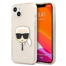Заредете изображение във визуализатора на галерията – Karl Lagerfeld KLHCP13SKHTUGLGO iPhone 13 mini 5,4" złoty/gold hardcase Glitter Karl`s Head - TopMag
