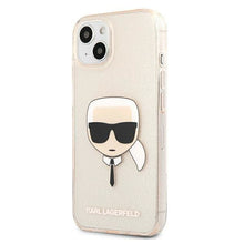 Заредете изображение във визуализатора на галерията – Karl Lagerfeld KLHCP13SKHTUGLGO iPhone 13 mini 5,4" złoty/gold hardcase Glitter Karl`s Head - TopMag
