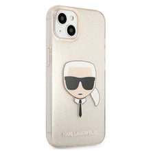 Заредете изображение във визуализатора на галерията – Karl Lagerfeld KLHCP13SKHTUGLGO iPhone 13 mini 5,4" złoty/gold hardcase Glitter Karl`s Head - TopMag
