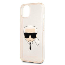 Заредете изображение във визуализатора на галерията – Karl Lagerfeld KLHCP13SKHTUGLGO iPhone 13 mini 5,4" złoty/gold hardcase Glitter Karl`s Head - TopMag

