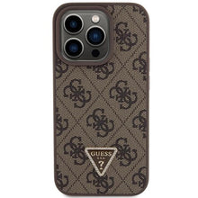 Заредете изображение във визуализатора на галерията – Guess Leather 4G Triangle Strass case for iPhone 15 Pro Max - brown
