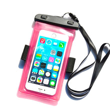 Заредете изображение във визуализатора на галерията – Waterproof case with a PVC phone band - pink
