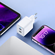 Заредете изображение във визуализатора на галерията – Choetech 2xUSB-C PD 40W charger white (Q5006-EU)

