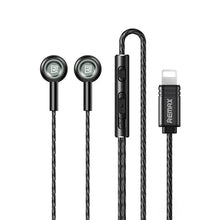 Заредете изображение във визуализатора на галерията – Remax wired metal in-ear headphones with 1.2m Lightning volume remote control black (RM-598is) - TopMag
