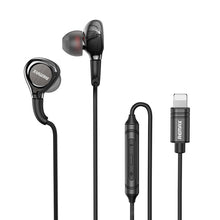Заредете изображение във визуализатора на галерията – Remax wired metal in-ear headphones with 1.2m Lightning volume remote control black (RM-655is) - TopMag
