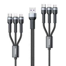 Заредете изображение във визуализатора на галерията – Remax Jany Series multi-functional 6in1 USB cable - micro USB + USB Type C + Lightning / micro USB + USB Type C + Lightning 2m black (RC-124) - TopMag
