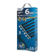 Заредете изображение във визуализатора на галерията – Remax Jany Series multi-functional 6in1 USB cable - micro USB + USB Type C + Lightning / micro USB + USB Type C + Lightning 2m black (RC-124) - TopMag

