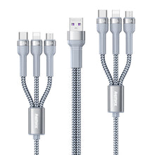 Заредете изображение във визуализатора на галерията – Remax Jany Series multi-functional 6in1 USB cable - micro USB + USB Type C + Lightning / micro USB + USB Type C + Lightning 2m silver (RC-124) - TopMag
