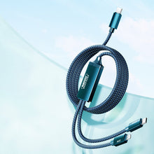 Заредете изображение във визуализатора на галерията – Remax Kerolla Series 2in1 fast cable USB Type C - USB Type C + Lightning PD QC AFC FCP 100W 1m blue (RC-093CCL) - TopMag
