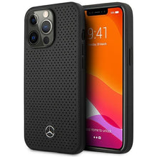 Заредете изображение във визуализатора на галерията – Mercedes MEHCP14LDELBK iPhone 14 Pro 6.1" black/black hardcase Leather Perforated
