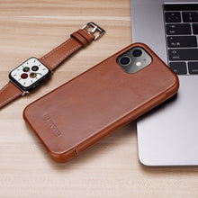 Заредете изображение във визуализатора на галерията – iCarer Curved Edge Vintage Folio leather case iPhone 12 Pro Max brown (RIX1202 brown)
