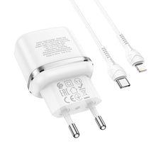 Заредете изображение във визуализатора на галерията – Hoco зарядно type c pd20w fast charge victorious with cable for iphone lightning 8-pin n24 white
