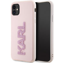 Заредете изображение във визуализатора на галерията – Original Pouch KARL LAGERFELD hardcase 3D Rubber Glitter Logo KLHCN613DMBKCK for Iphone 11/ Xr Pink
