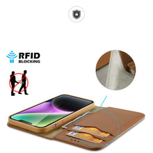Заредете изображение във визуализатора на галерията – Dux Ducis Hivo RFID blocking wallet case for iPhone 15 - brown
