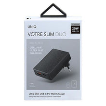 Заредете изображение във визуализатора на галерията – UNIQ Ład. siec. Votre Slim Duo 20W USB-C + USB-A czarny/charcoal black - TopMag
