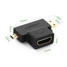 Заредете изображение във визуализатора на галерията – Ugreen adapter HDMI Type A (female) to mini HDMI (male) / micro HDMI (male) black (20144) - TopMag
