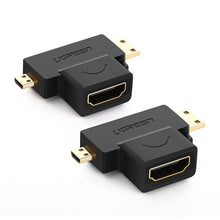 Заредете изображение във визуализатора на галерията – Ugreen adapter HDMI Type A (female) to mini HDMI (male) / micro HDMI (male) black (20144) - TopMag
