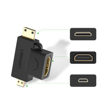 Заредете изображение във визуализатора на галерията – Ugreen adapter HDMI Type A (female) to mini HDMI (male) / micro HDMI (male) black (20144) - TopMag
