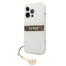 Заредете изображение във визуализатора на галерията – Guess GUHCP13LKB4GBR iPhone 13 Pro / 13 6,1" Transparent hardcase 4G Brown Strap Charm - TopMag

