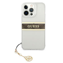 Заредете изображение във визуализатора на галерията – Guess GUHCP13LKB4GBR iPhone 13 Pro / 13 6,1" Transparent hardcase 4G Brown Strap Charm - TopMag
