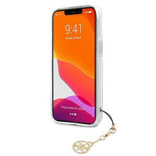 Заредете изображение във визуализатора на галерията – Guess GUHCP13SKB4GBR iPhone 13 mini 5,4" Transparent hardcase 4G Brown Strap Charm - TopMag
