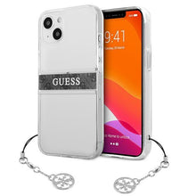 Заредете изображение във визуализатора на галерията – Guess GUHCP13SKB4GGR iPhone 13 mini 5,4" Transparent hardcase 4G Grey Strap Charm - TopMag
