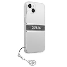 Заредете изображение във визуализатора на галерията – Guess GUHCP13SKB4GGR iPhone 13 mini 5,4" Transparent hardcase 4G Grey Strap Charm - TopMag
