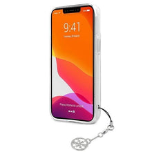 Заредете изображение във визуализатора на галерията – Guess GUHCP13SKB4GGR iPhone 13 mini 5,4" Transparent hardcase 4G Grey Strap Charm - TopMag
